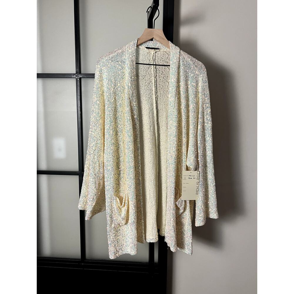 NWT Doe & Rae White Sequin Cardigan Size Large